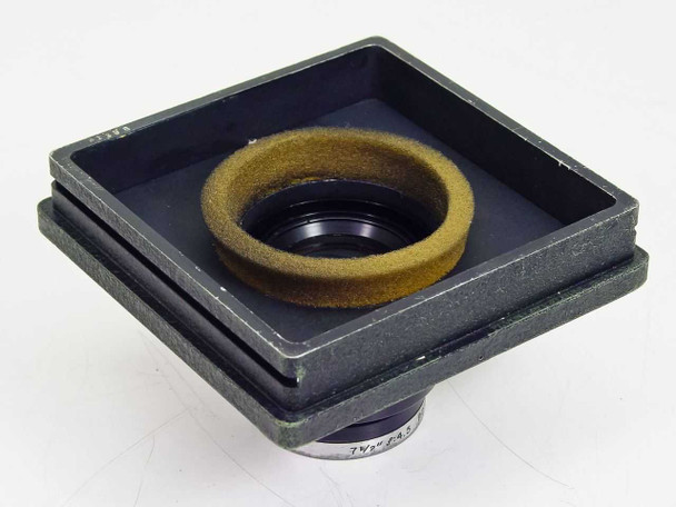 Ilex Optical Portronic Paragon lens on lensboard — rear view showing felt light seal ring around rear lens element and rear barrel markings