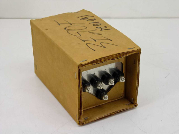 Filter Concepts 3E20-F EMI filter in open cardboard box, opposite angled view showing screw terminals