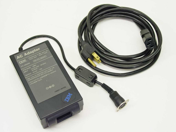 IBM 48G8291 AC Adapter with attached 5-pin DIN output cable and included AC power cord, front view