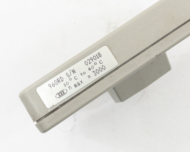 Spectra-Physics 960RD label closeup showing model number, serial number, temperature range 10C to 40C, n max 3000