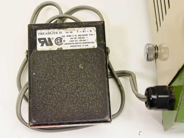 Linemaster Treadlite II foot pedal switch Cat T-91-S label showing 15A 125V ratings and UL/CSA markings
