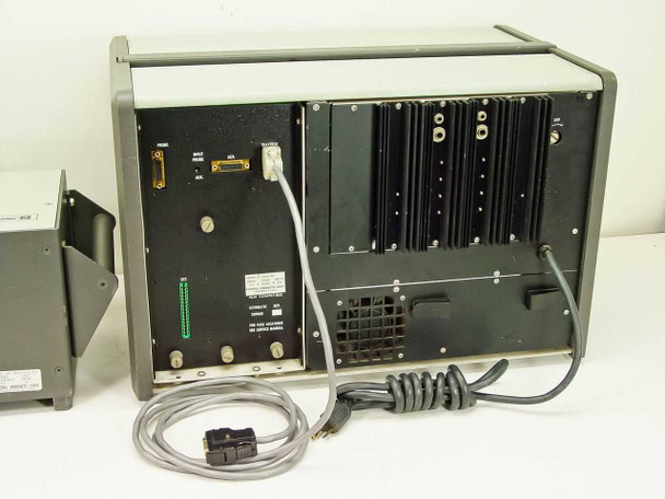 System 2000 rear panel – PRINT and INPUT DB connectors, AUX port, interconnect cable, card-slot heatsink modules, and cooling fan