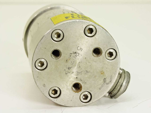 Taber Teledyne Type 176 Pressure Transmitter bottom view showing hex-socket mounting bolts and fluid port