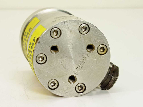 Taber Teledyne 176-SA pressure transmitter bottom view showing threaded pressure port with six hex bolts and serial number