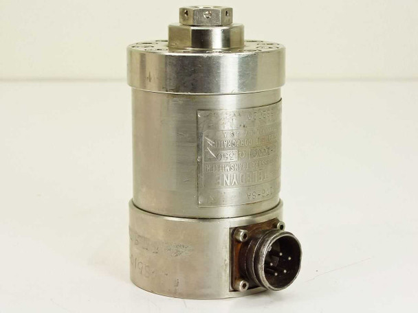 Taber Teledyne 176-SA pressure transmitter front view showing cylindrical stainless body and multi-pin circular connector