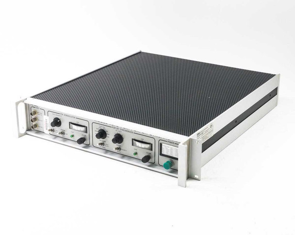 Decom Systems DSI 7376 PSK PCM Bit Synchronizer front-right three-quarter view showing full rackmount enclosure and honeycombed top panel