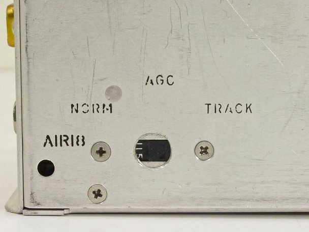 Microdyne 1151-D(B)(B) side panel showing AGC NORM/TRACK switch positions and AIRI8 marking