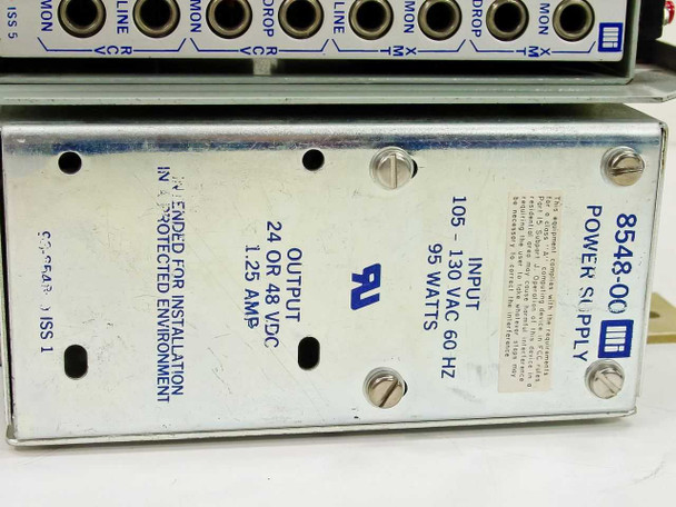 Rockwell 8548-00 Power Supply label plate showing model number, input 105-130VAC 60Hz 95W, output 24 or 48VDC 1.25A, and UL listing mark