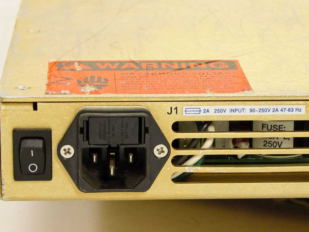 Vertex RSI DCS3-002-1-243 rear panel close-up of IEC AC inlet with power switch and label reading 90-250V 2A 47-63 Hz