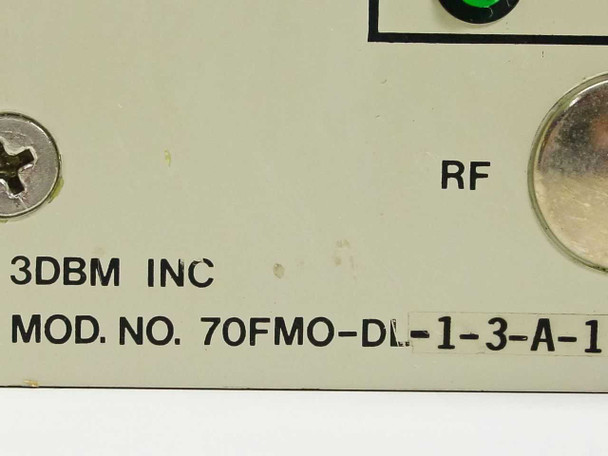 3DBM Inc 70FMO-DL-1-3-A-1 close-up of model number label on rear panel reading 3DBM INC MOD. NO. 70FMO-DL-1-3-A-1