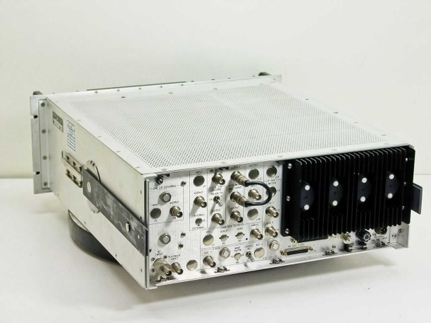 Microdyne 1400-MR Telemetry Receiver rear panel view showing BNC connectors, RS-232 port, accessory connector, and 120VAC power inlet