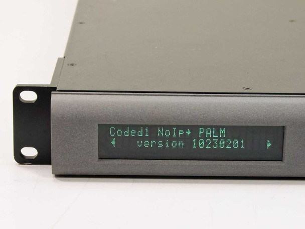 Leitch IXION front panel LCD close-up displaying 'Coded NoIr+ PALM version 10230201'