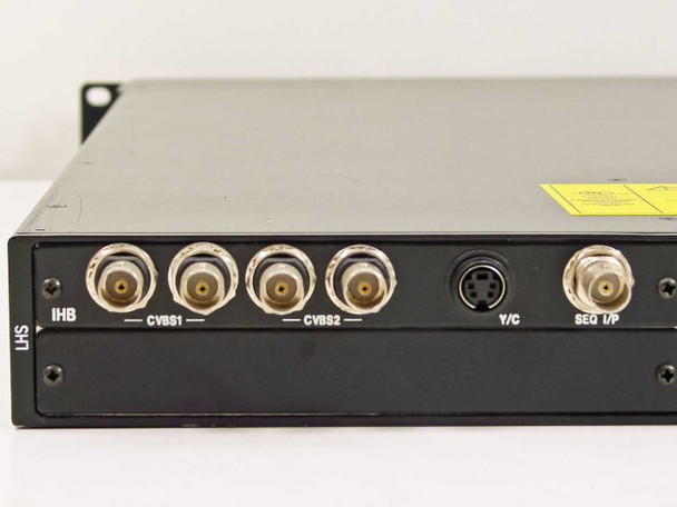 Leitch IXION rear panel left section (IHB/LHS) close-up showing CVBS1, CVBS2 BNC inputs, Y/C S-Video connector, SEQ I/P BNC