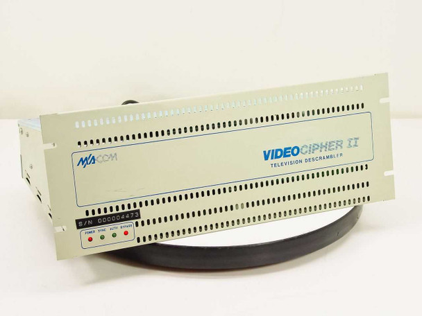 General Instrument VideoCipher II VCRS 76590-1 rackmount commercial TV descrambler — front panel with MA/COM logo and POWER, SYNC, AUTH, BYPASS indicator LEDs