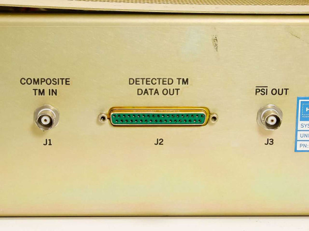 Rear panel connector detail: J1 Composite TM In (BNC), J2 Detected TM Data Out (D-sub), J3 PSI Out (BNC)