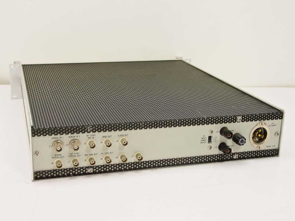Decom Systems 7376 PSK/PCM Bit Synchronizer – rear panel and top view showing BNC output connectors and circular AC power connector