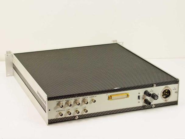 Decom Systems DSI 7132 PSK Modem – rear panel overview showing BNC connectors, D-sub interface, circular AC power connector, and ventilated top cover