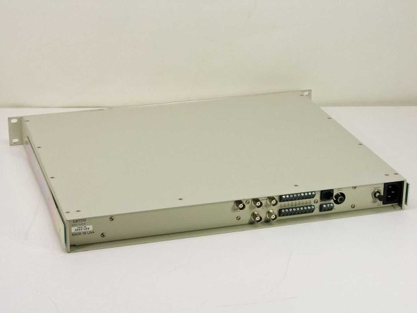 Leitch VGD-3200E Viewguard Decoder rear panel showing BNC connectors, terminal blocks, data ports, and IEC power inlet