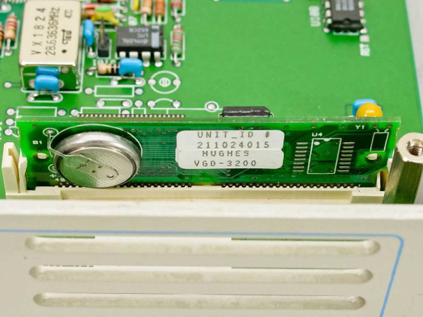 Leitch VGD-3200E internal daughterboard showing Hughes Unit ID 211024015 and VGO-3200 label with coin cell battery