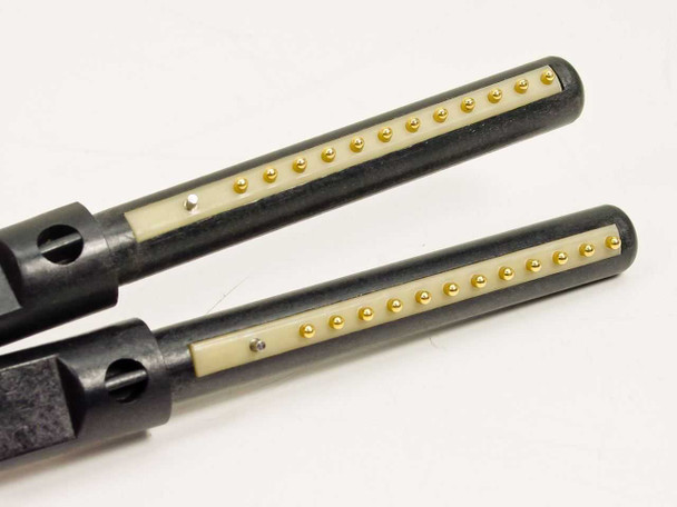 Dynatech DPC-12-1 close-up of both pogo pin connector ends side by side showing gold contact pins