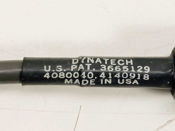 Dynatech patch cable molded label showing US PAT. 3665129, 4080040, 4140918 MADE IN USA