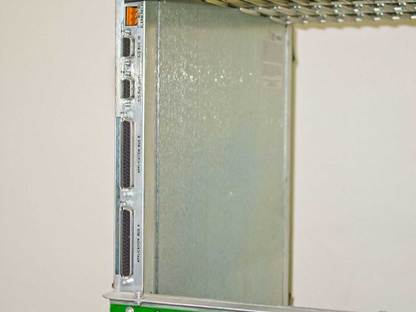 General Instrument CLI Magnitude MPEG Encoder — side card module view showing DB25 connectors labeled BUS SELECTOR and APPLICATION BUS, with blank shield panel