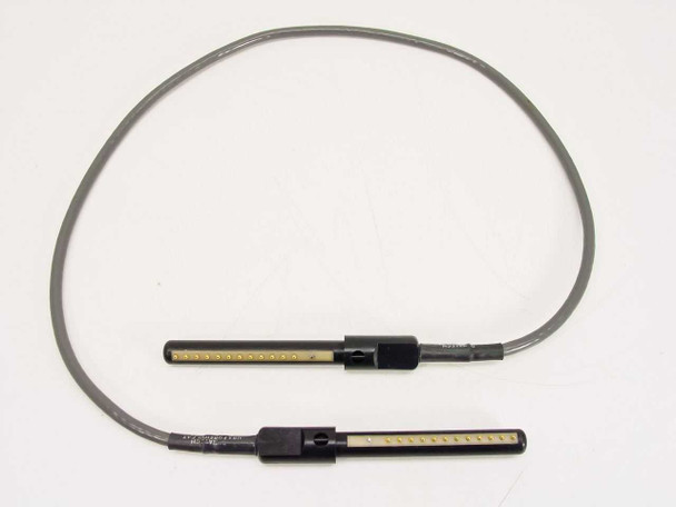 Dynatech 3ft 12-pin pogo pin cable assembly laid flat showing full cable length and both inline spring contact connectors