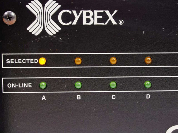 Cybex Commander 4XP front panel close-up showing SELECTED and ON-LINE LED indicators for channels A through D