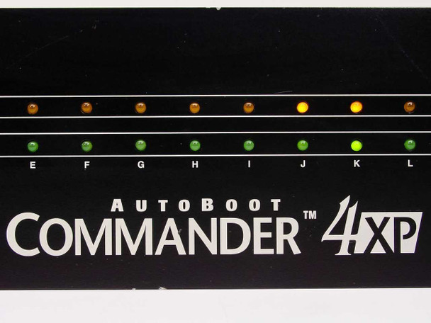 Cybex Commander 4XP front panel close-up showing SELECTED and ON-LINE LED indicators for channels E through L