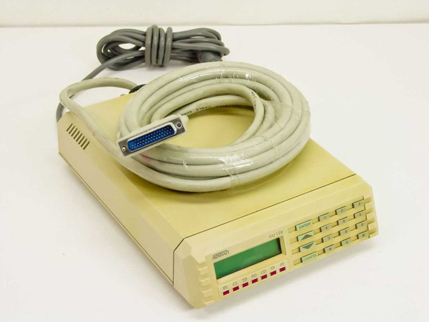 Adtran ISU 128 desktop unit with included V.35 cable coiled on top — full unit overview showing front panel controls and cable included