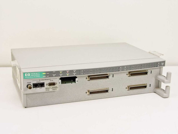 HP J2602A AdvanceStack ThinLAN Hub – right-angle front and side view showing four DB-44 segment port connectors and top LED indicator strip