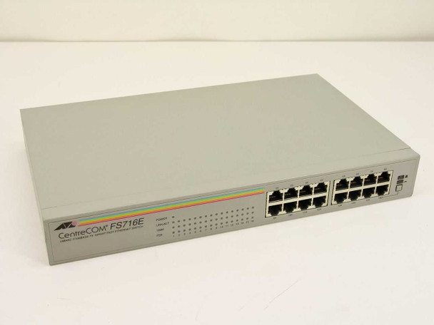 Allied Telesyn CentreCOM FS716E 16-port Fast Ethernet switch — front panel view showing RJ45 ports and status LEDs
