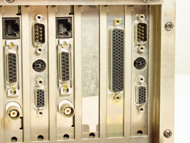 Cubix LCS Resource SubSystem rear partial view showing additional expansion card slots with RJ45, DB9, DB25, mini-DIN, and BNC connectors; two empty slots visible