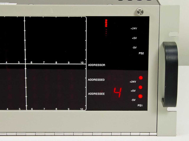 Matrix Systems 12924/13021 front panel right-side detail showing Addresser, Addressed, Addressee LED indicators and +24V, +5V, -5V, PS1, PS2 power status LEDs