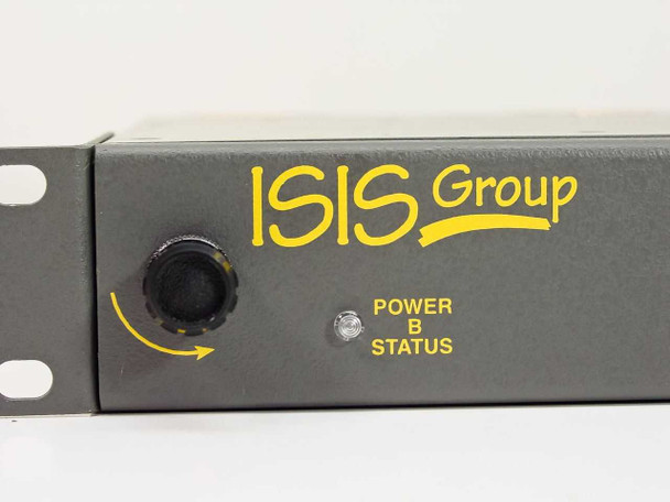 ISIS Group RTS-201 – close-up of left front panel showing ISIS Group logo, Power B input, and Status LED