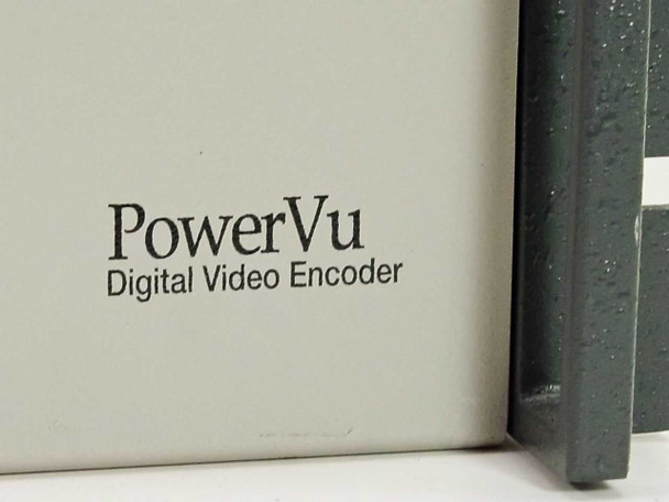 PowerVu Digital Video Encoder branding detail on front panel of Scientific Atlanta D-9110