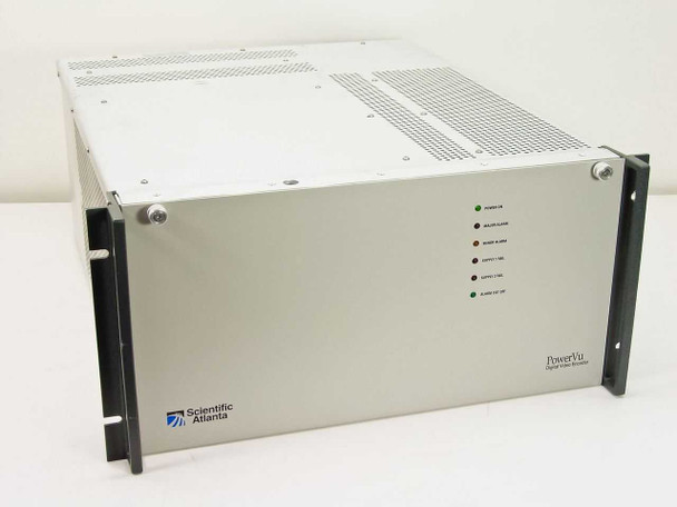 Scientific Atlanta D-9110 PowerVu Digital Video Encoder front panel view with status LEDs and rack mount ears