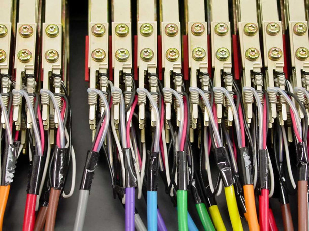 ADC BJF307-4MKIIHN rear wiring close-up showing gold terminal strips with multicolor soldered wire terminations