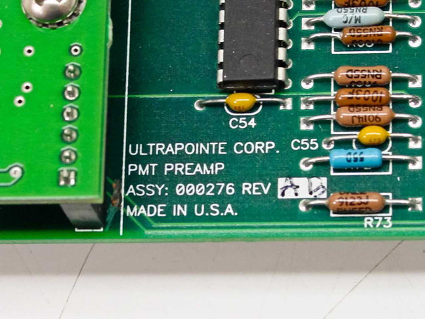 Ultrapointe 000276 PMT Preamp – PCB silk-screen label reading ULTRAPOINTE CORP, PMT PREAMP, ASSY 000276 REV AB, MADE IN U.S.A.
