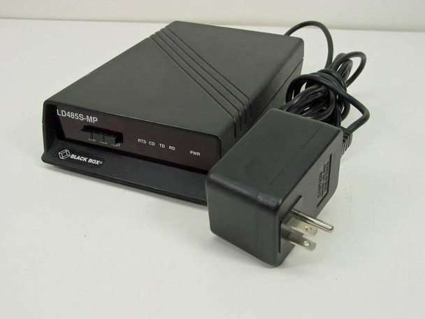 Black Box LD485S-MP line driver – front view with included Condor AC power supply adapter