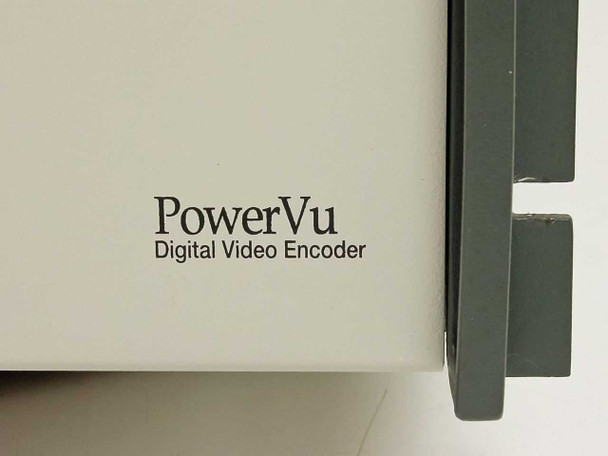 PowerVu Digital Video Encoder branding label on front of Scientific Atlanta D-9110 chassis