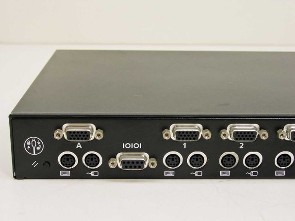 APW Wright Line CSW18 LMS KVM Switch – rear panel close-up of console VGA, PS/2 ports and server ports 1-2