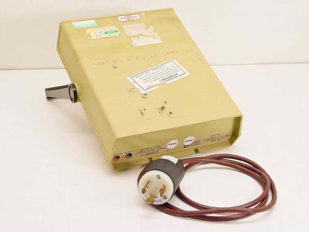 Keithley 177 Microvolt DMM bottom/rear view showing instrument enclosure with labels, stickers, and attached brown power cord with NEMA L6-30 locking plug