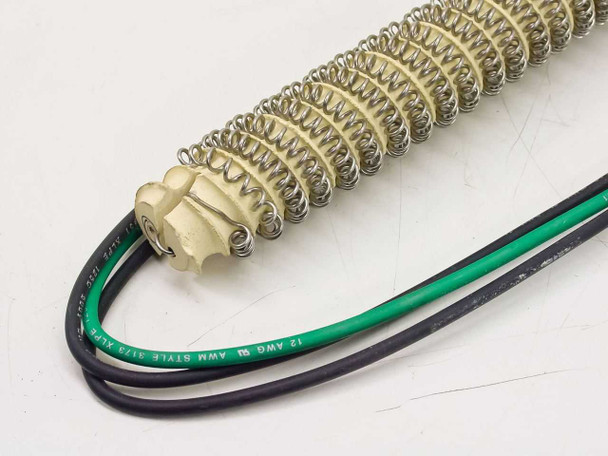 Titan Industrial GN-3F22-HE heating element close-up of coil-spring resistive element body and ceramic base with 12 AWG AWM XLPE lead wires