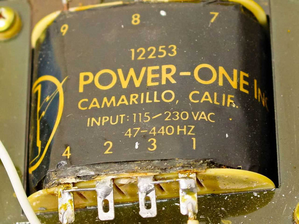 Power-One 12253 transformer label – model 12253, Power-One Inc, Camarillo CA, Input 115–230VAC, 47–440Hz