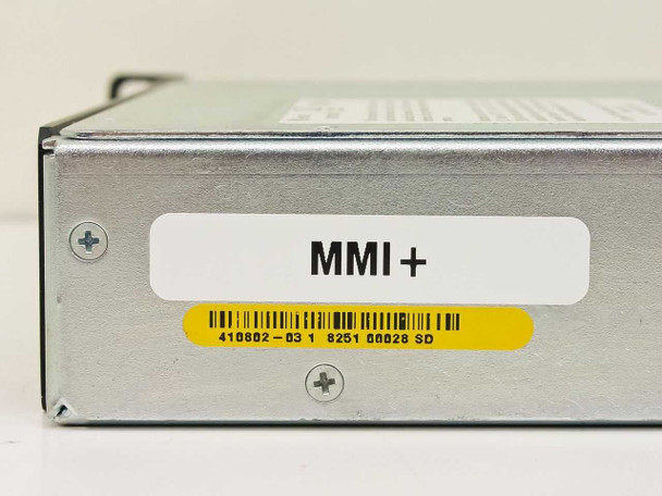 General Instrument MMI+ 410802-03 – label close-up showing MMI+ designation and barcode label reading 410802-03 1 8251 00028 SD