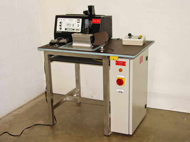 HyBond 616-12 Modified Wire Bonder full system view on stainless steel work table with power panel cabinet and joystick controller
