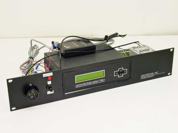 Leightronix Mini-T-Pro console video switcher front panel in rackmount enclosure with green LCD display and navigation buttons