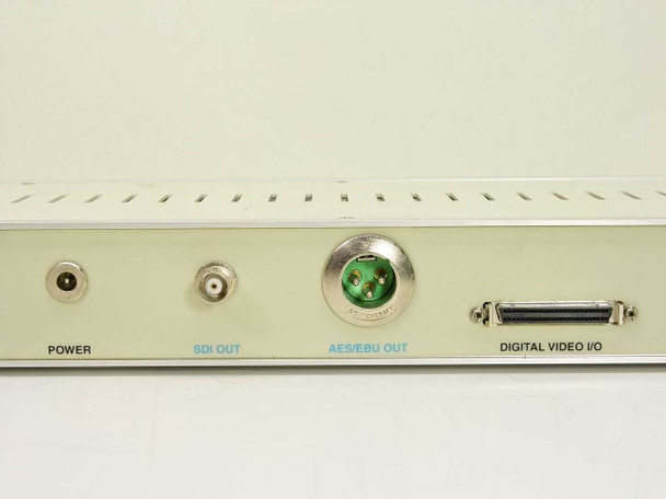 MPression rear panel showing POWER input, SDI OUT BNC, AES/EBU OUT XLR connector, and Digital Video I/O 50-pin connector