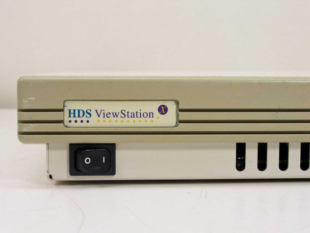 HDS ViewStation X front panel close-up showing HDS ViewStation X logo badge and rocker power switch